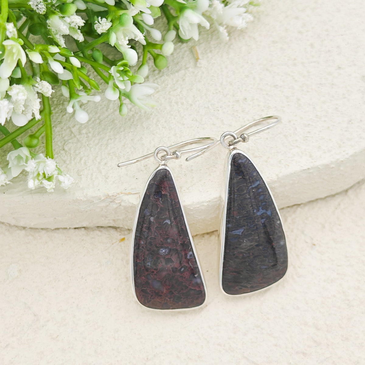 Dinosaur Fossil Earrings | Brontosaurus | 33mm abstract | Sterling Silver
