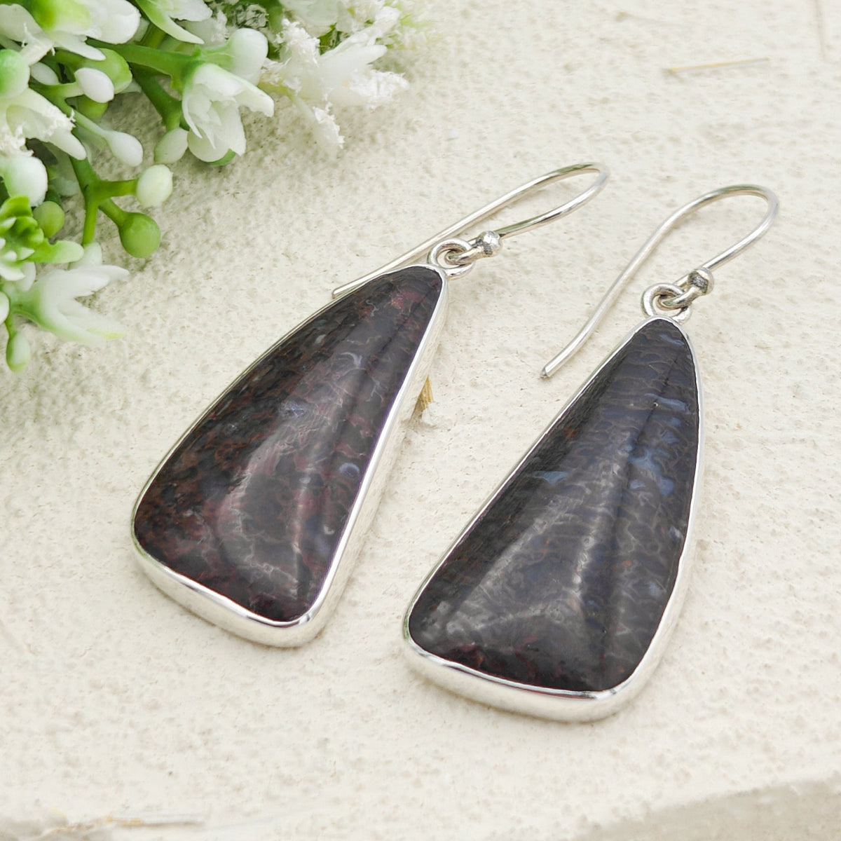 Dinosaur Fossil Earrings | Brontosaurus | 33mm abstract | Sterling Silver