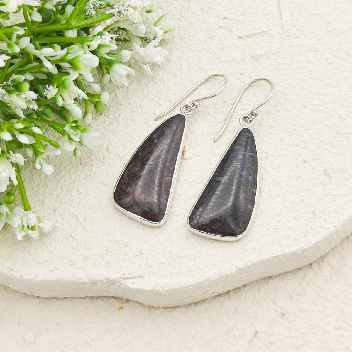 Dinosaur Fossil Earrings | Brontosaurus | 33mm abstract | Sterling Silver