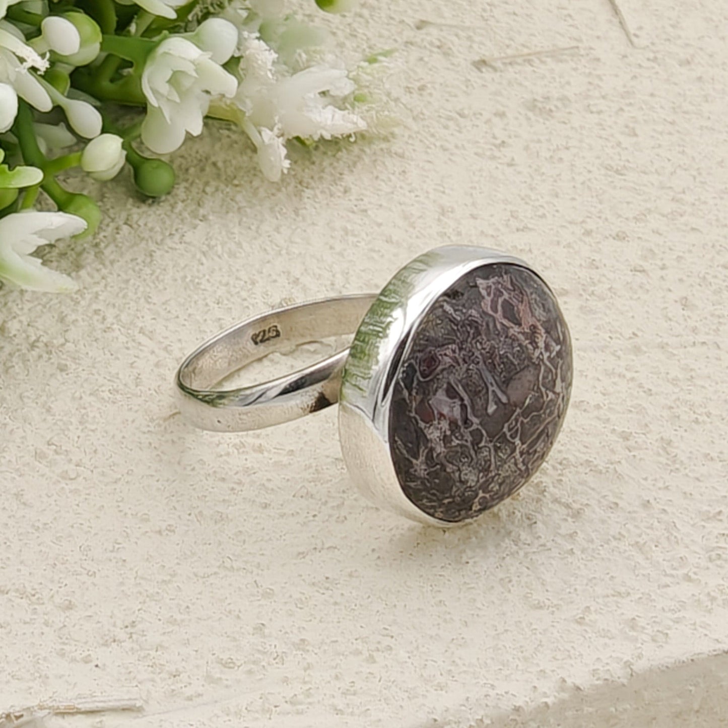 Dinosaur Fossil Ring | Brontosaurus Jurassic Gift | 17mm diameter | Sterling Silver