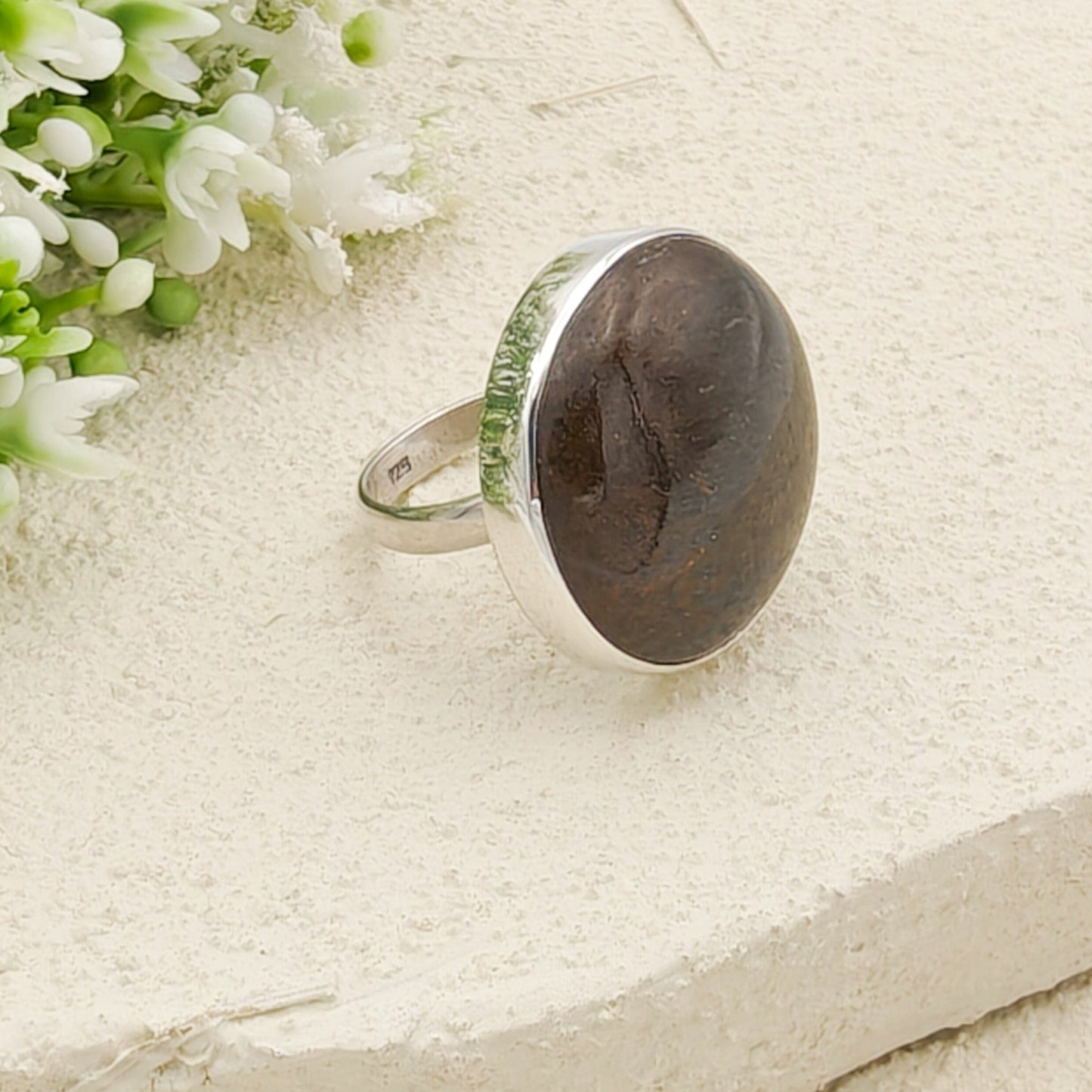 Dinosaur Fossil Ring | Brontosaurus Jurassic Gift | 22mm diameter | Sterling Silver