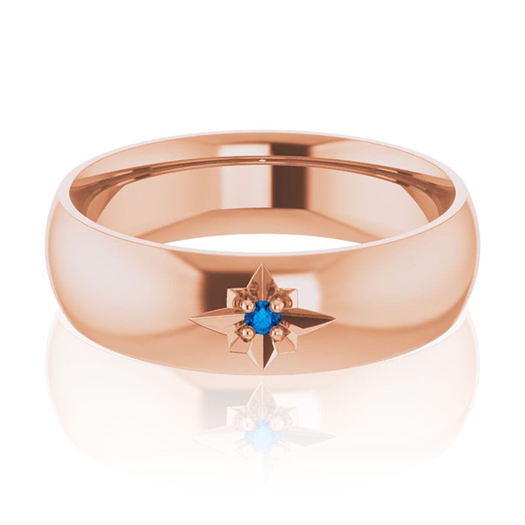 Domed 6mm Wide Wedding Band with Star Set Blue Sapphire
