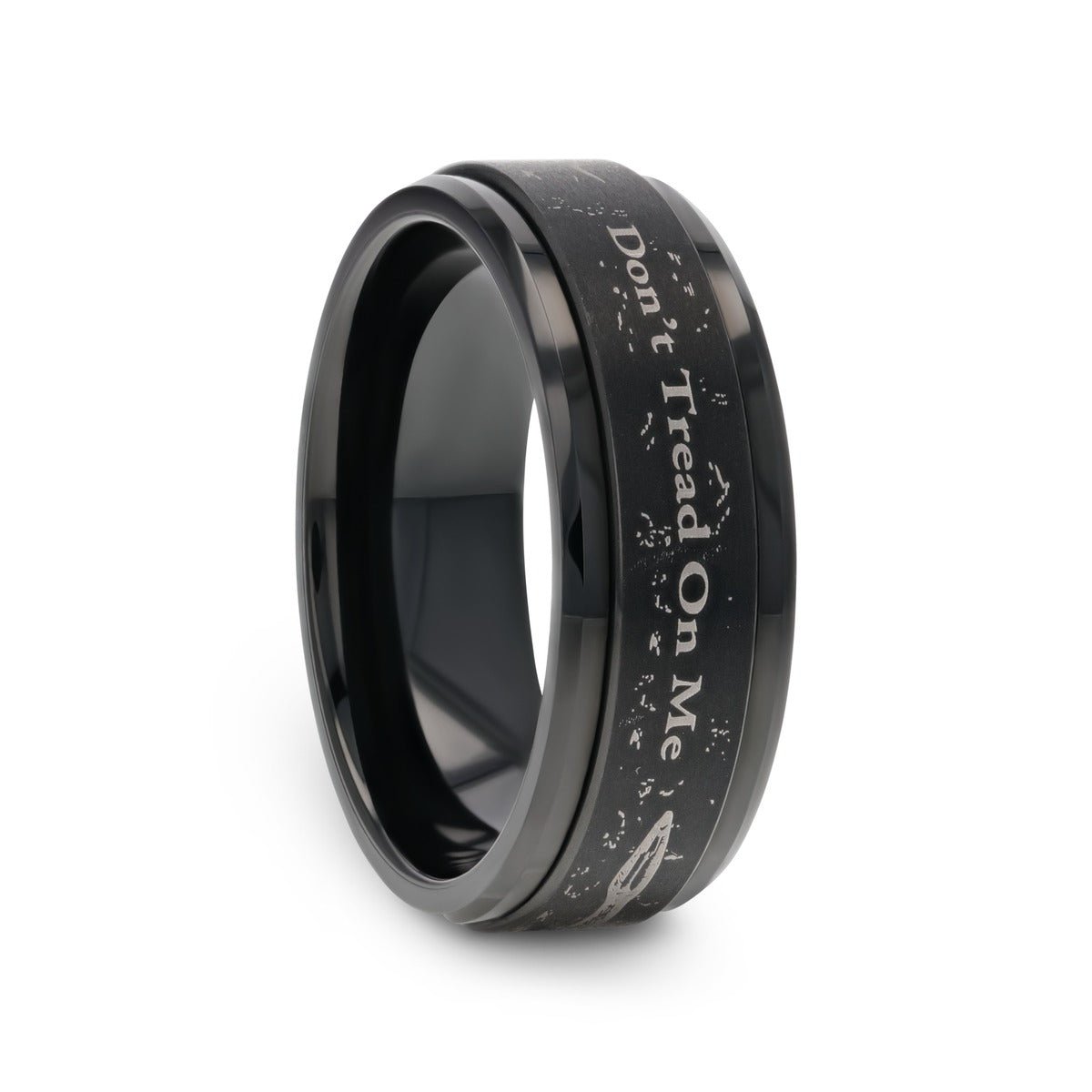 DON'T TREAD ON ME | Black Tungsten Spinner Ring, Snake Design