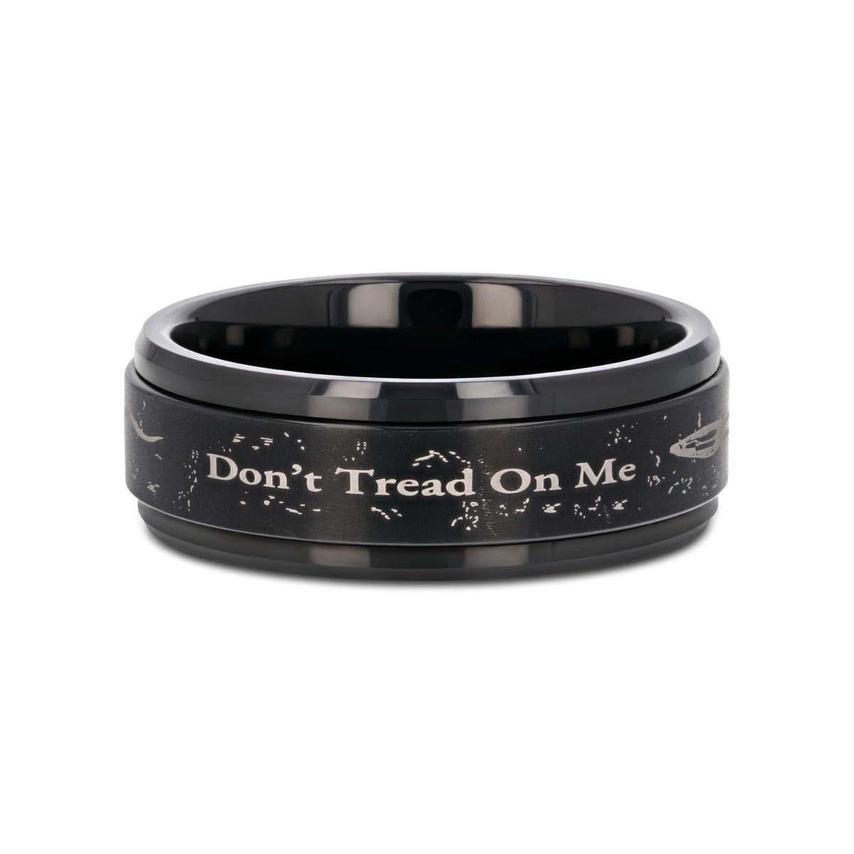 DON'T TREAD ON ME | Black Tungsten Spinner Ring, Snake Design
