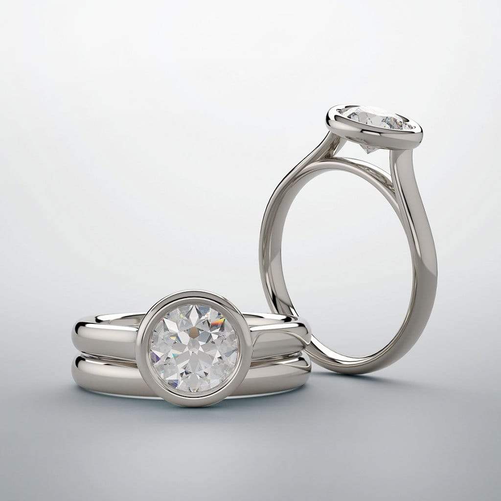 Olivia Ring - Round Moissanite Full Bezel Cathedral Band Solitaire Engagement Ring