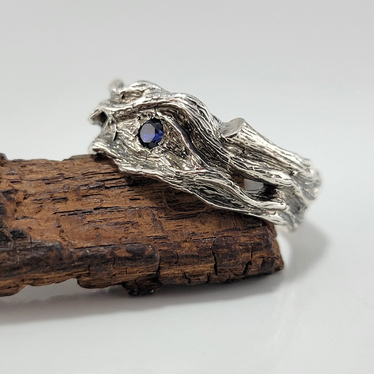 Driftwood Style Blue Sapphire Wedding Band
