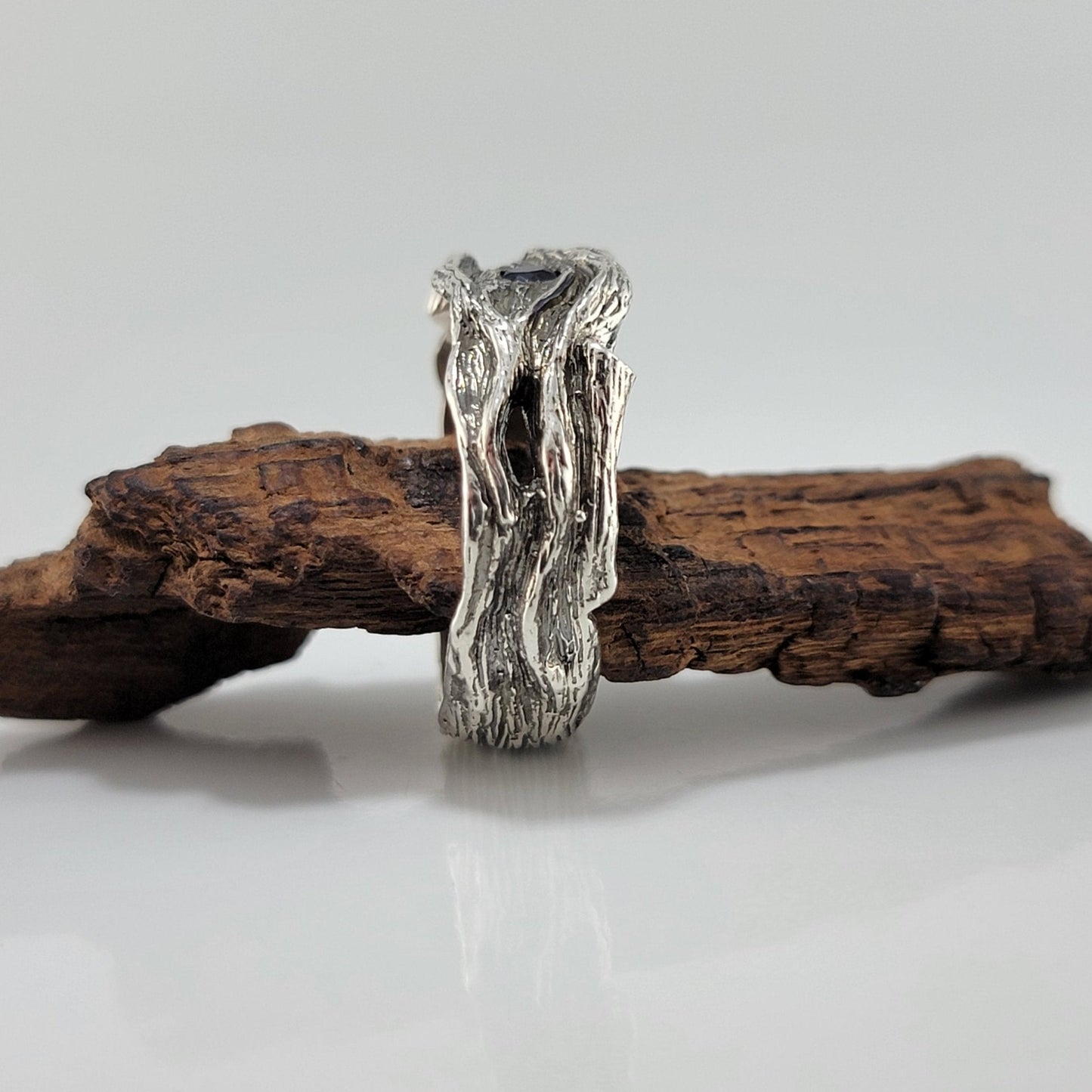 Driftwood Style Blue Sapphire Wedding Band