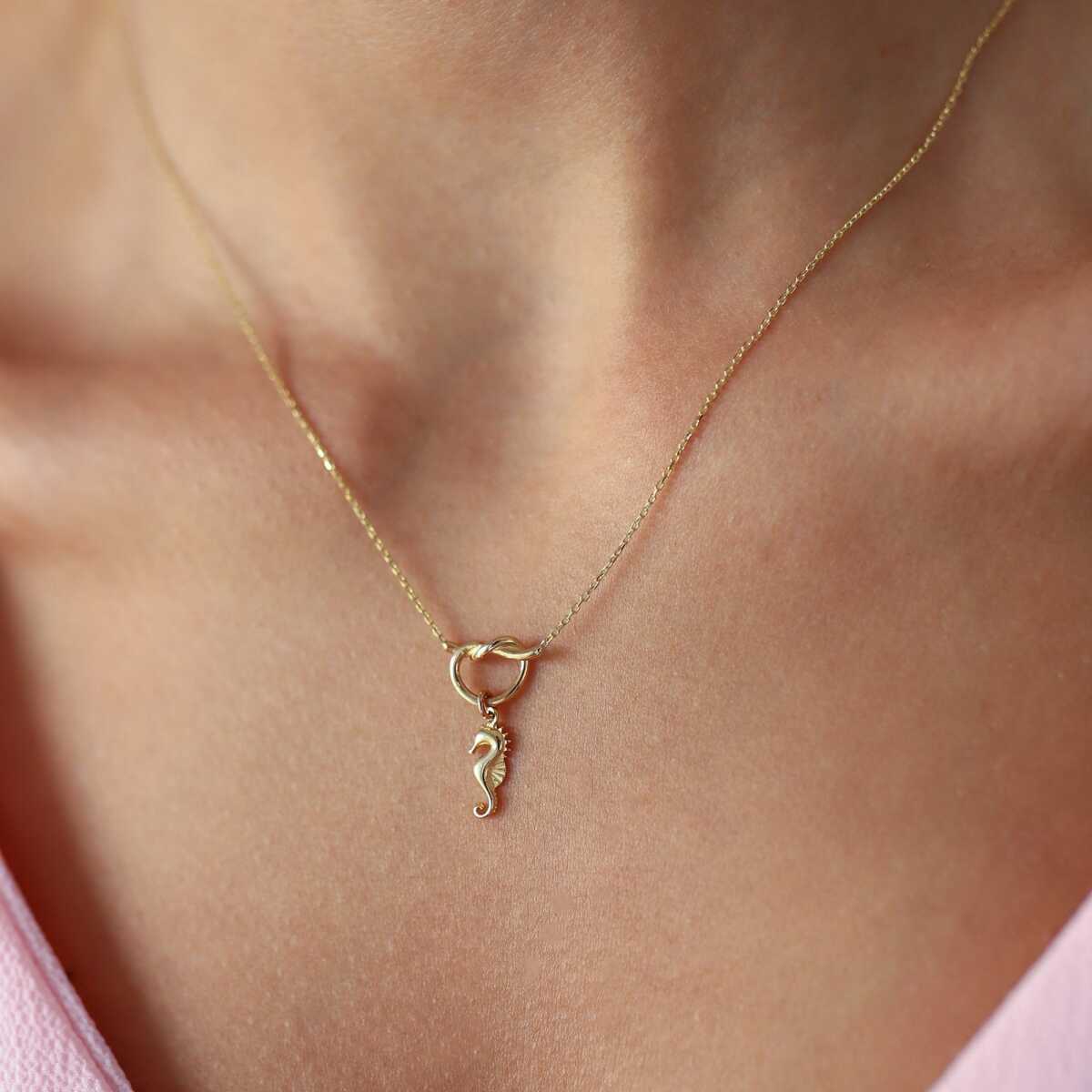 14k Solid Gold Seahorse Necklace