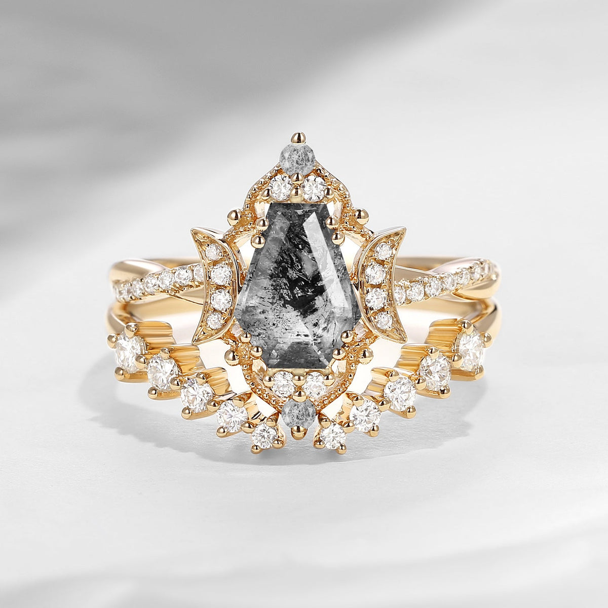 Crescent Moon | Coffin Cut Herkimer Diamond Infinity Engagement Ring Set 2pcs - Infinity Galaxy