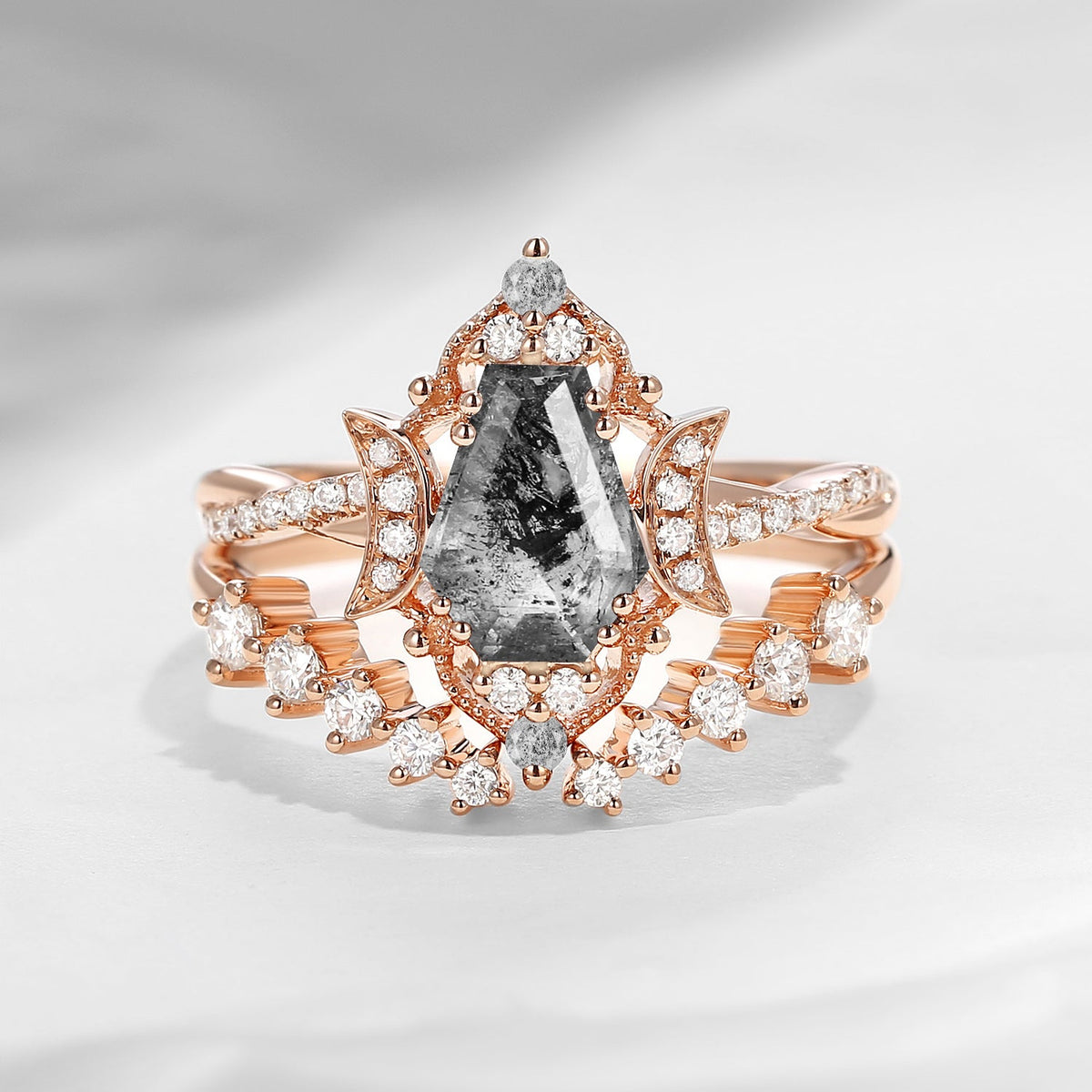 Crescent Moon | Coffin Cut Herkimer Diamond Infinity Engagement Ring Set 2pcs - Infinity Galaxy