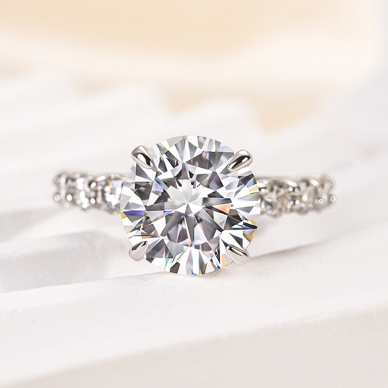 Lavish Solarii Moissanite 4.0ct Round Cut 925 Sterling Silver Pave Engagement Ring