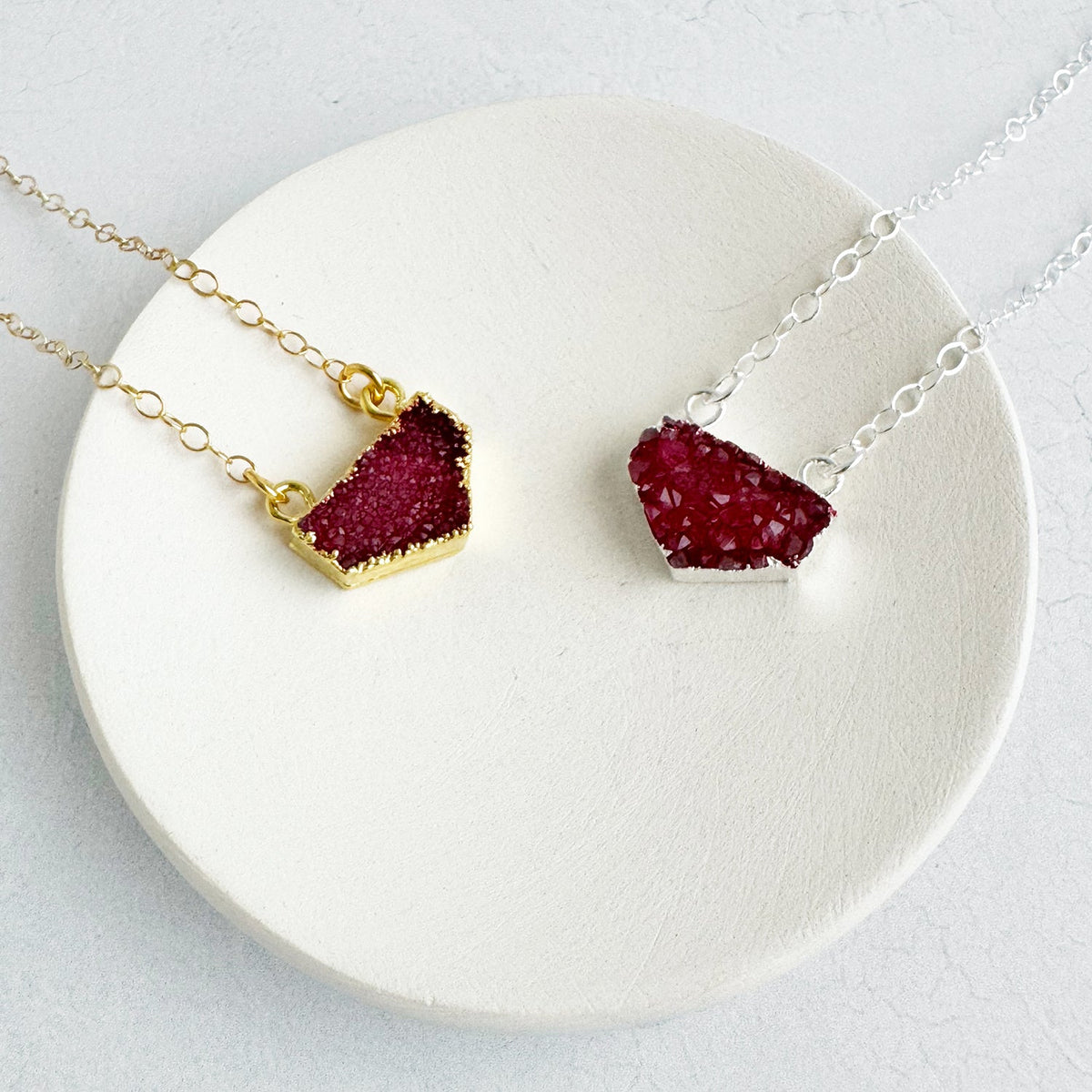 Small Red Druzy Chevron Necklace