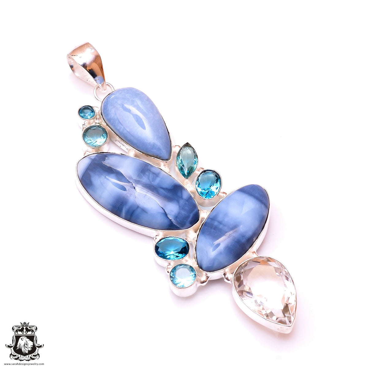 AAA Graded Owyhee Opal Aquamarine Pendant 3MM Silver Chain P9948