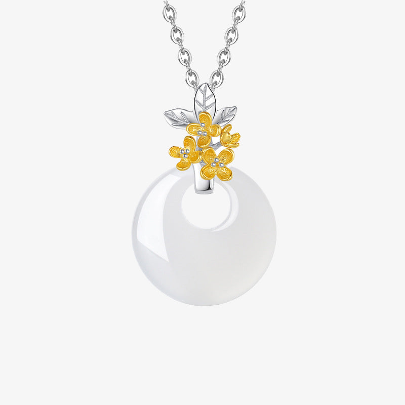 Fortune Jewel 925 Sterling Silver Round Chalcedony Twelve Months Flower Harmony Necklace Pendant