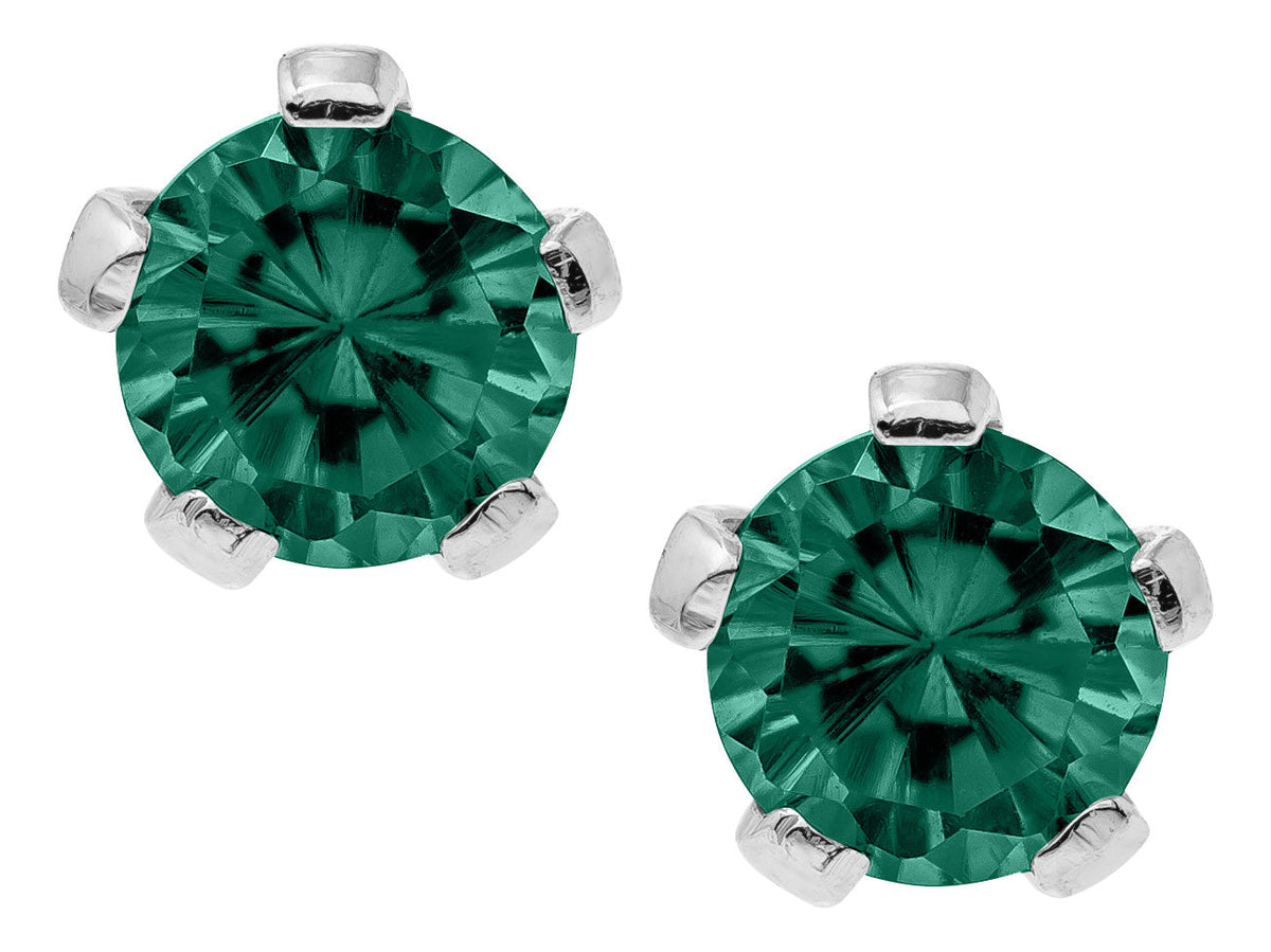 Sterling Silver Synthetic Emerald Children's Screw Back Earrings