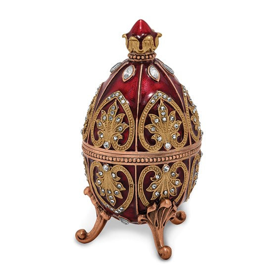 Luxury Giftware Bejeweled Gold-tone Enameled "Fantasy Red" Musical Egg Trinket Box