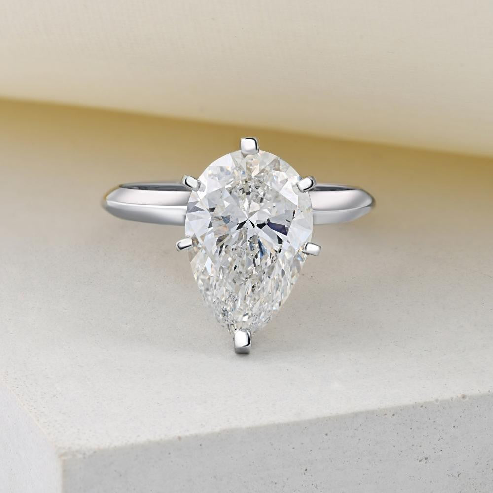 3CT Platinum Pear Shaped Diamond 6-Prong Solitaire Engagement Ring Lab Grown