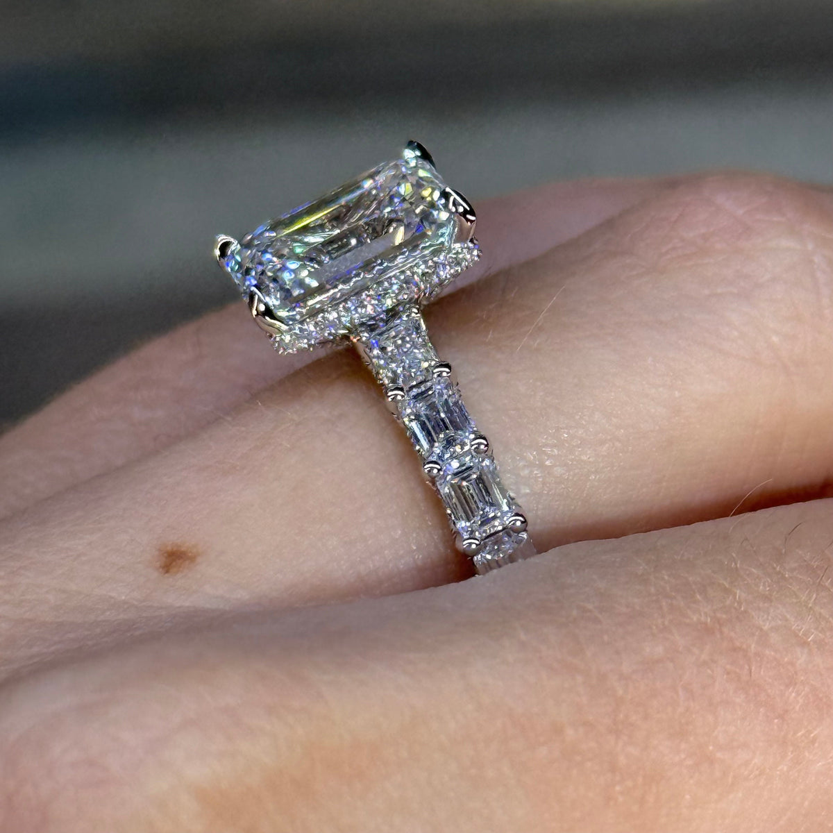 Opulent Pave Emerald Cut 4.0ct Engagement Ring In Sterling Silver