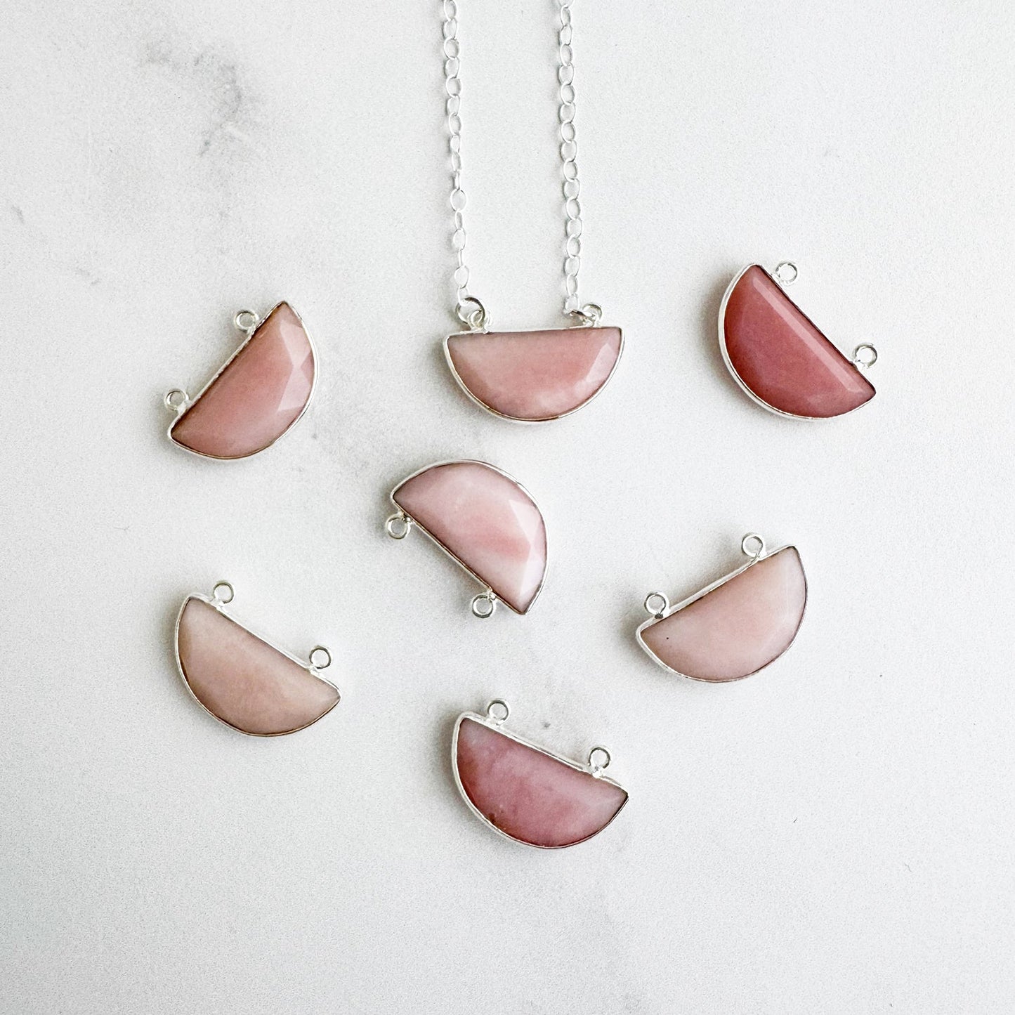 Small Half Moon Crescent Necklace - Pink Opal