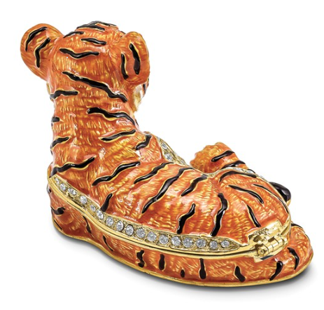 Bejeweled "Tonda" Young Tiger Trinket Box with Matching Necklace