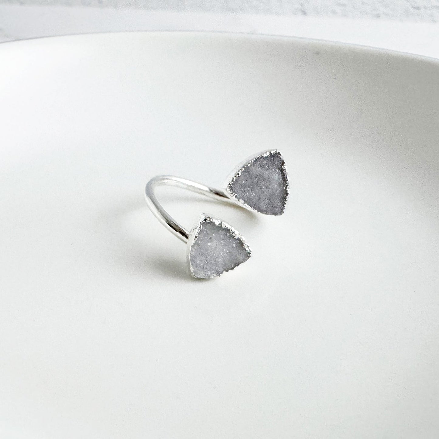 Double Triangle Stone Wrap Ring in White Druzy