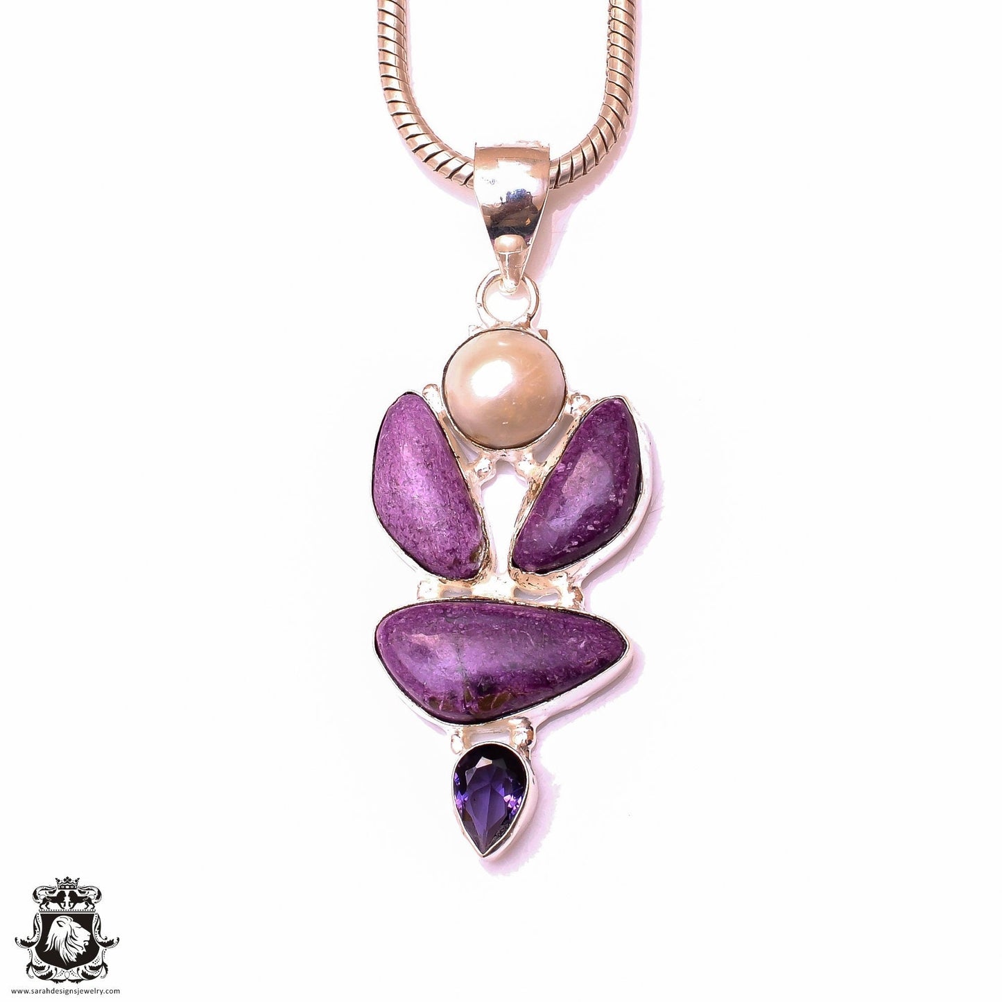 Sugilite Pearl Iolite Pendant & 3MM Italian Chain P9890