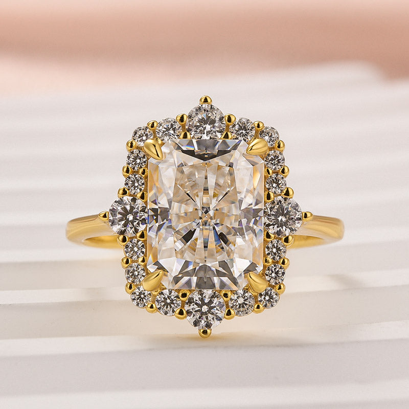 Artful Solarii Moissanite 4.5ct Radiant Cut 925 Sterling Silver Halo Design Engagement Ring