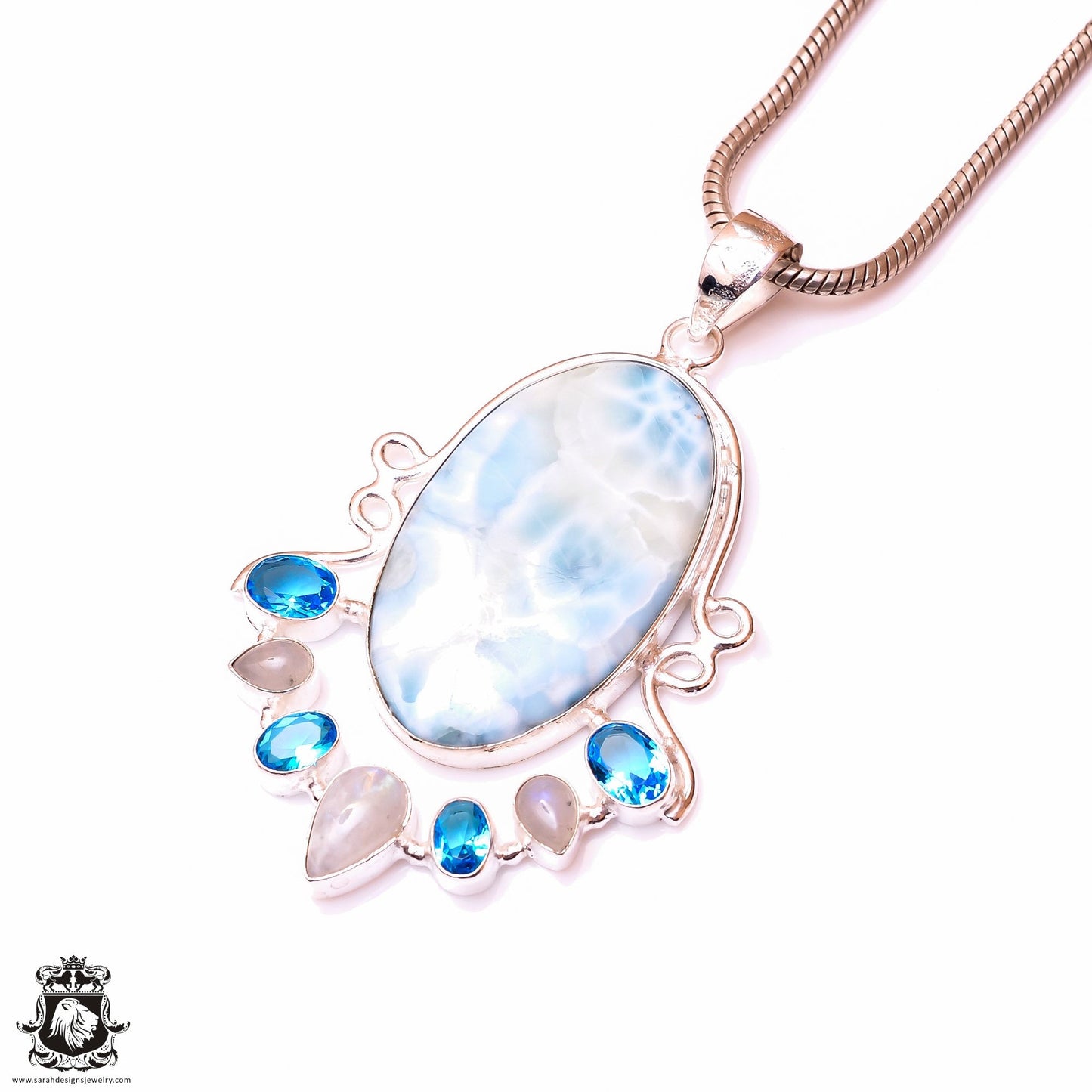 Stunner! Caribbean Larimar Pendant & 3MM Italian Chain P10000