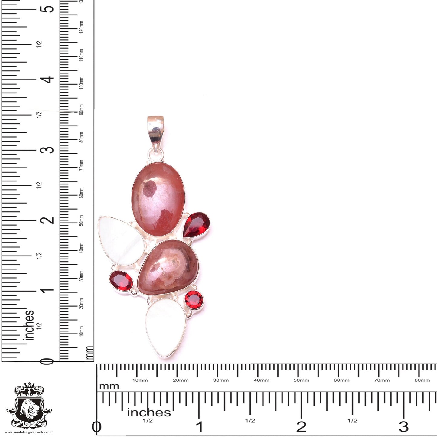 Rhodochrosite Mother of Pearl Shell Pendant & 3MM Italian Chain P10103