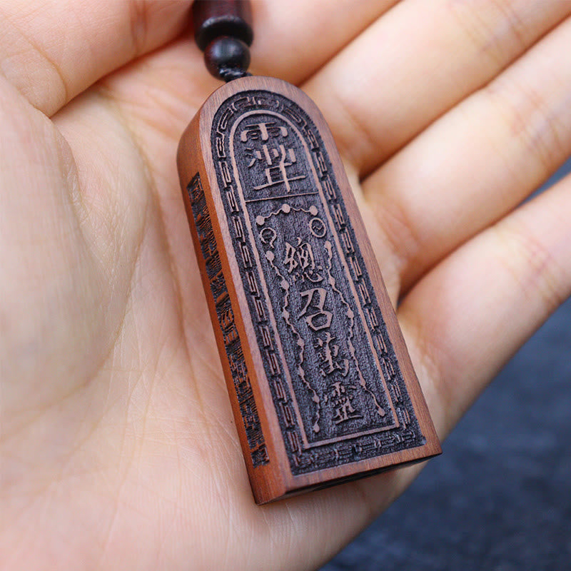 Fortune Jewel Lightning Struck Jujube Wood Taoist Five Thunder Order Luck Protection Necklace Pendant