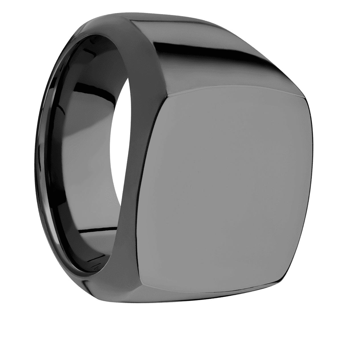 Large Cushion signet ring (18x18mm) in Zirconium, with a Wide style band.