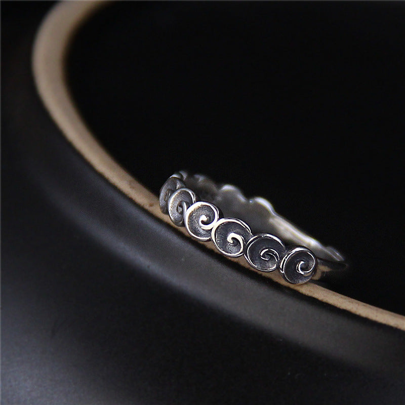 Fortune Jewel 925 Sterling Silver Auspicious Clouds Engraved Ring