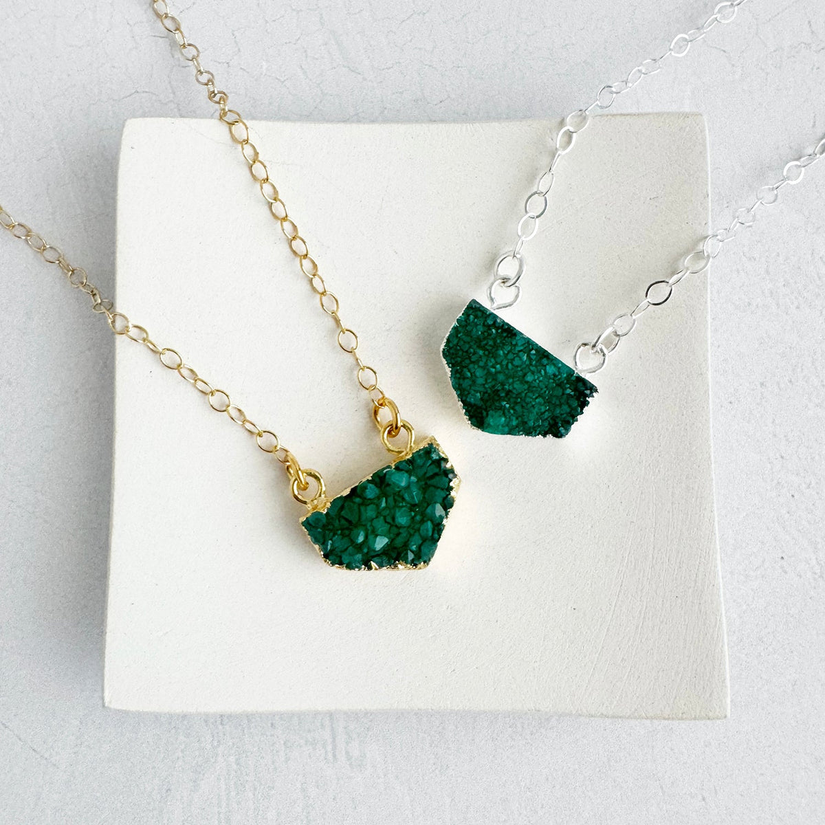 Small Green Druzy Chevron Necklace
