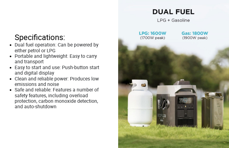 EcoFlow Dual Fuel Smart Generator Portable Lightweight Multifunctional Large Capacity 220V Either LPG Or Gasoline Emergency Generator Backup Eco Flow