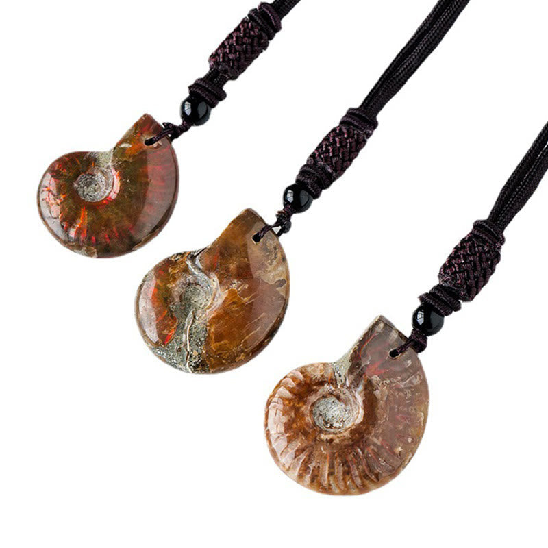 Fortune Jewel Natural Ammonite Fossil Snail Pattern Meditation Healing Necklace Pendant