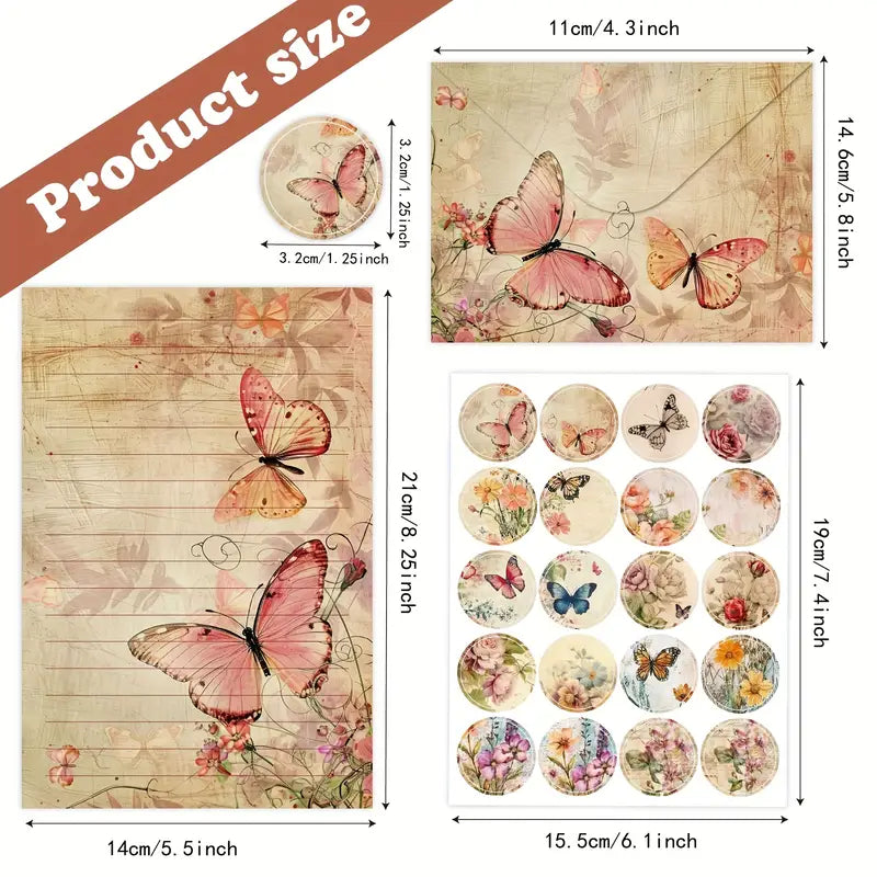 Butterflies and Flowers Paper with Envelopes