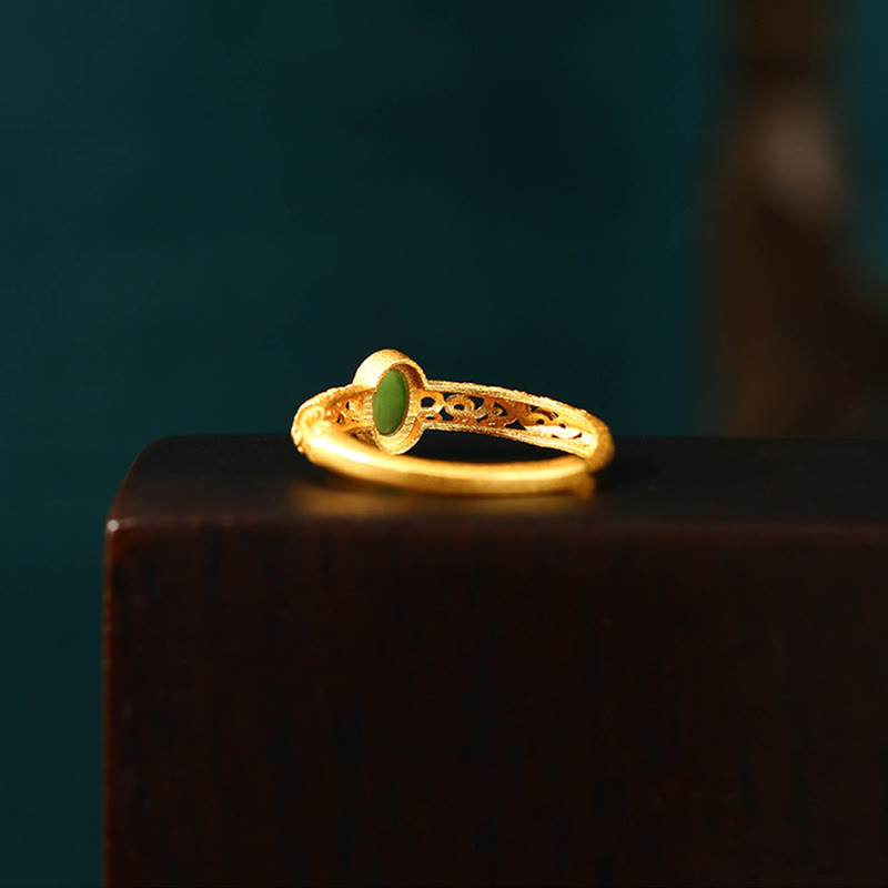 Fortune Jewel Auspicious Cloud Pattern Cyan Jade Luck Adjustable Ring
