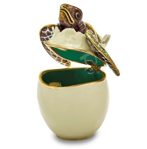 Bejeweled "Eggbert" Hatching Turtle Trinket Box with Matching Necklace