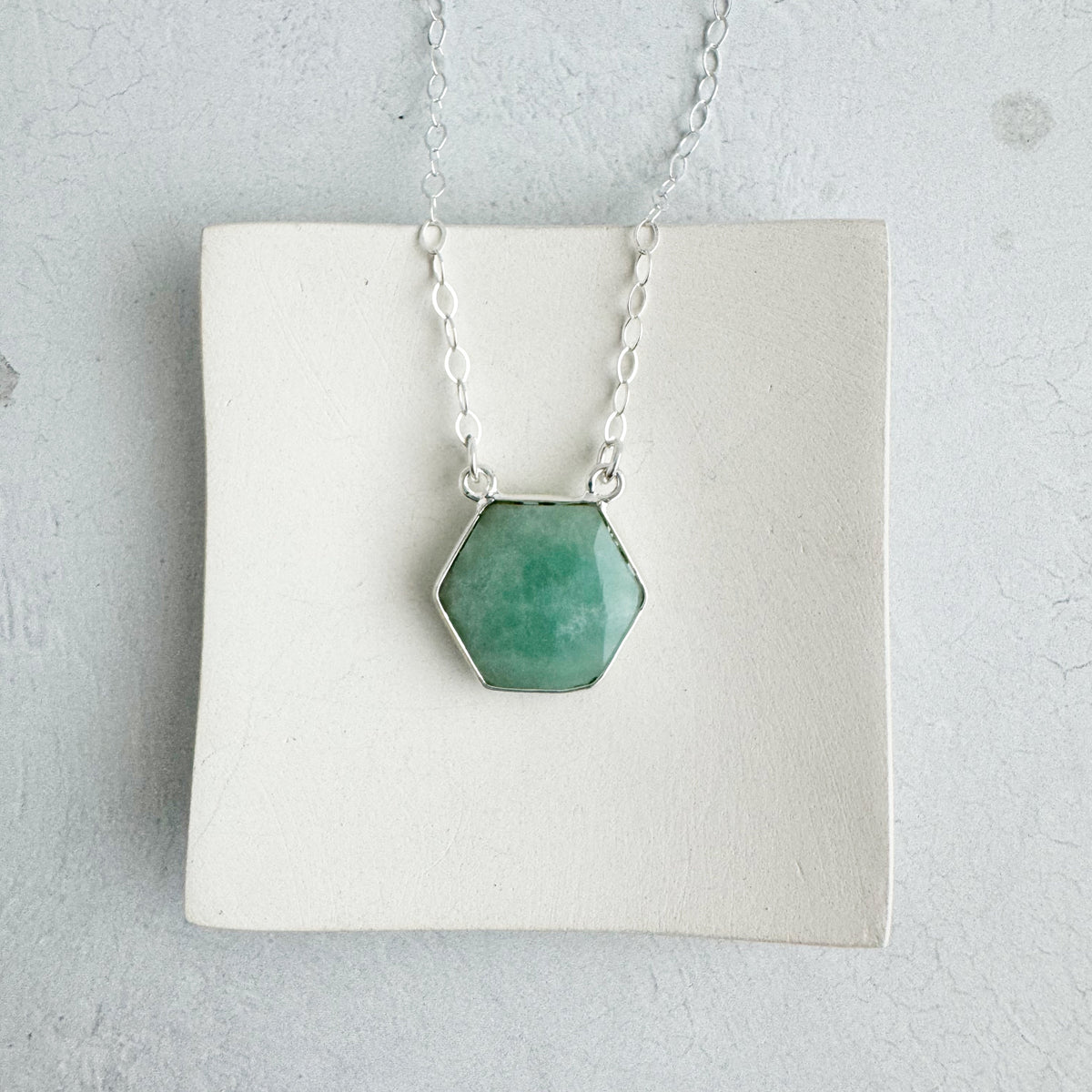 Dainty Hexagon Bezel Necklace - Amazonite