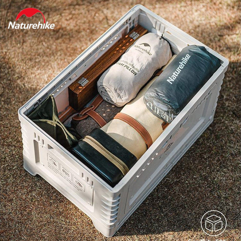 Naturehike Multi-Functional Camping Storage Box 25L / 50L Outdoor PP 2 Door Optional + 5L / 10L Compartment Wood Tabletop up to 150kg Stacking Table