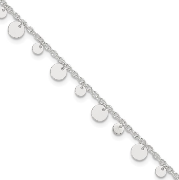 Sterling Silver Circle Disc Anklet (9in + 1in)