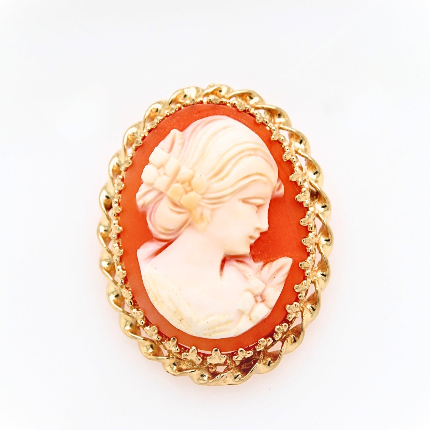 14K Yellow-gold Carved Cameo Brooch / Pendant 5.7 Grams