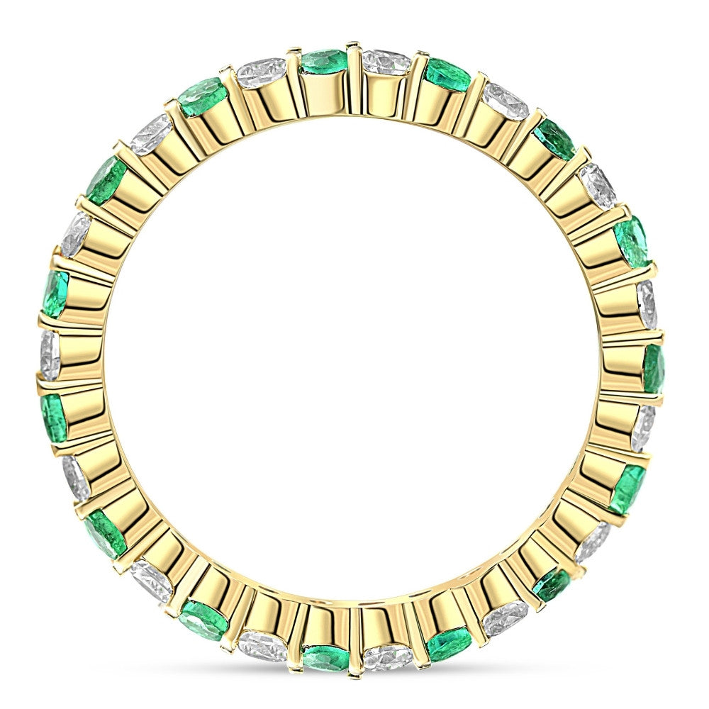 1 cttw Emerald & Diamond Wedding Eternity Stackable Ring 10k Yellow Gold