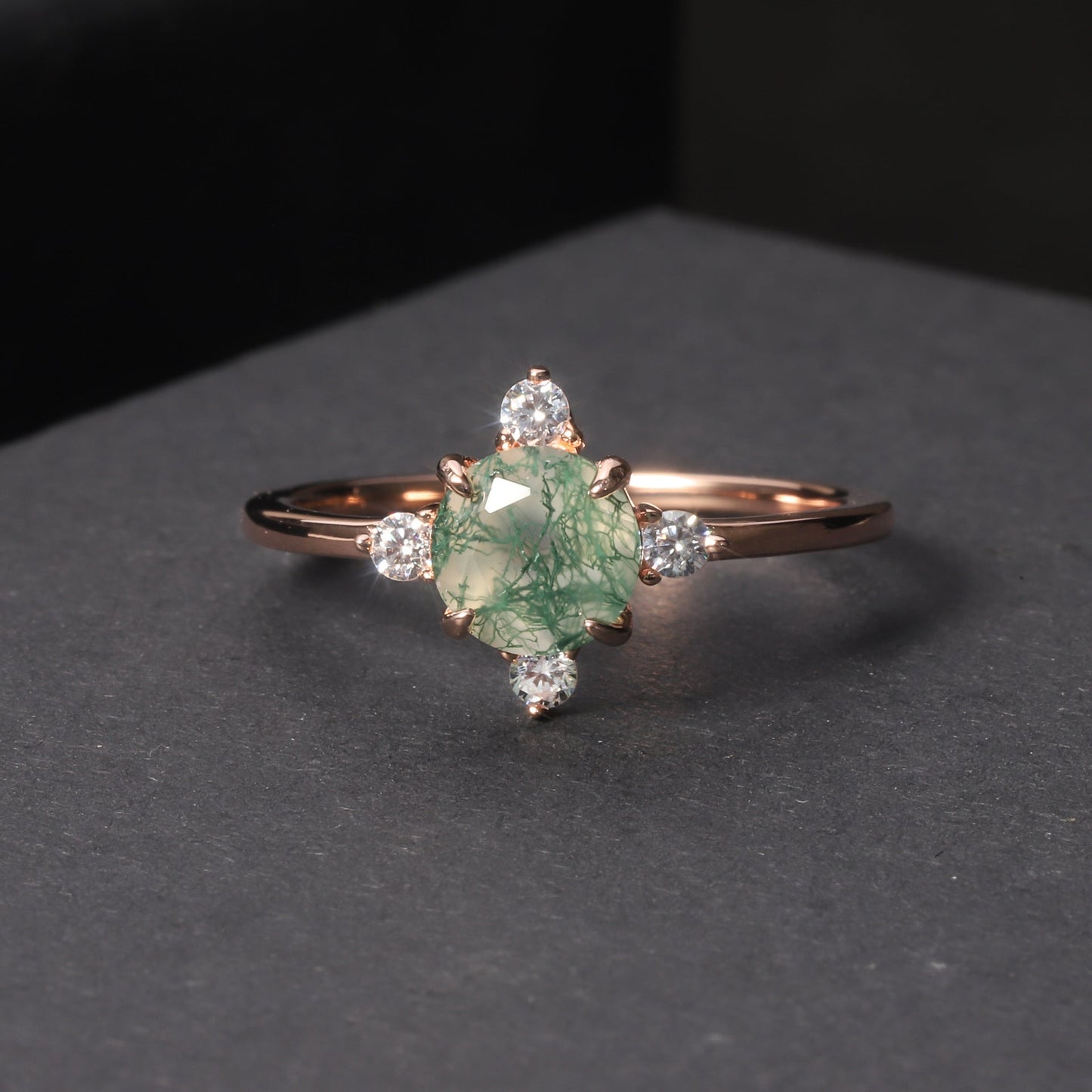 Round Moss Agate Engagement Ring