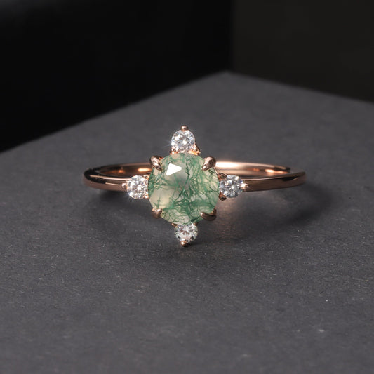 Round Moss Agate Engagement Ring