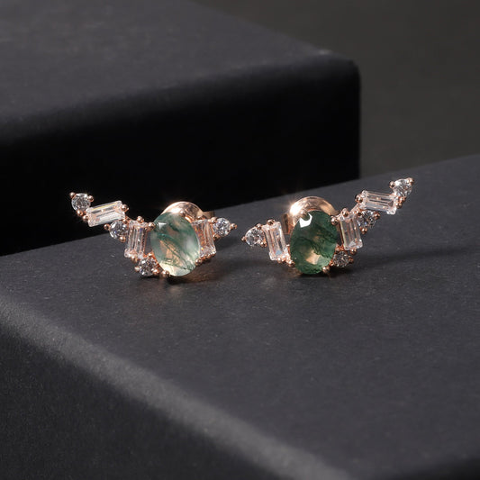 2 pcs Oval Style Unique Design Moss Agate Earrings Set