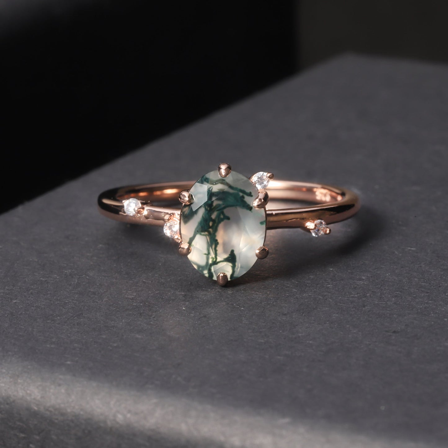 Oval Cut Simple Elegant Moss Agate Engagement Ring