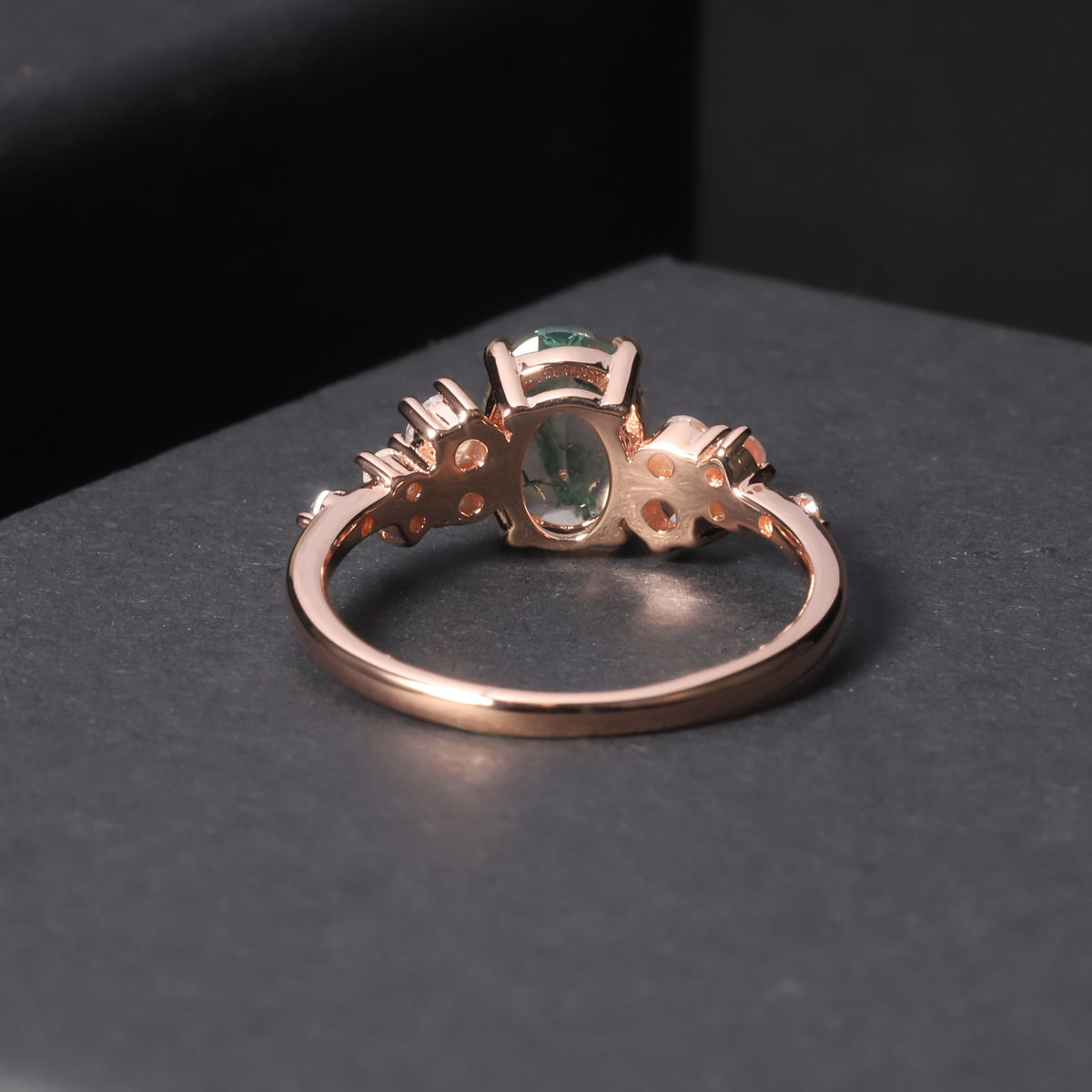 Oval Leafy Style Moss Agate Engagement Ring