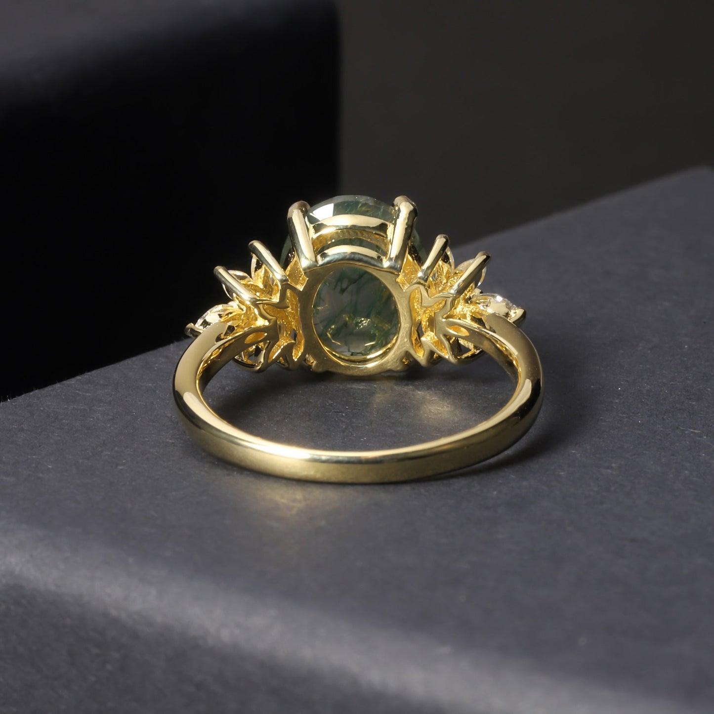 2ct Oval Cluster Moss Agate Engagement Ring
