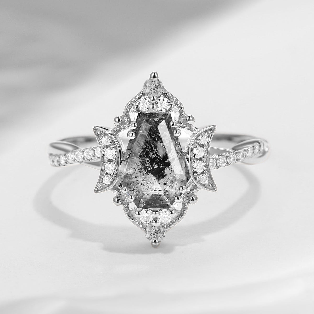 Crescent Moon | Coffin Cut Herkimer Diamond Infinity Galaxy Engagement Ring